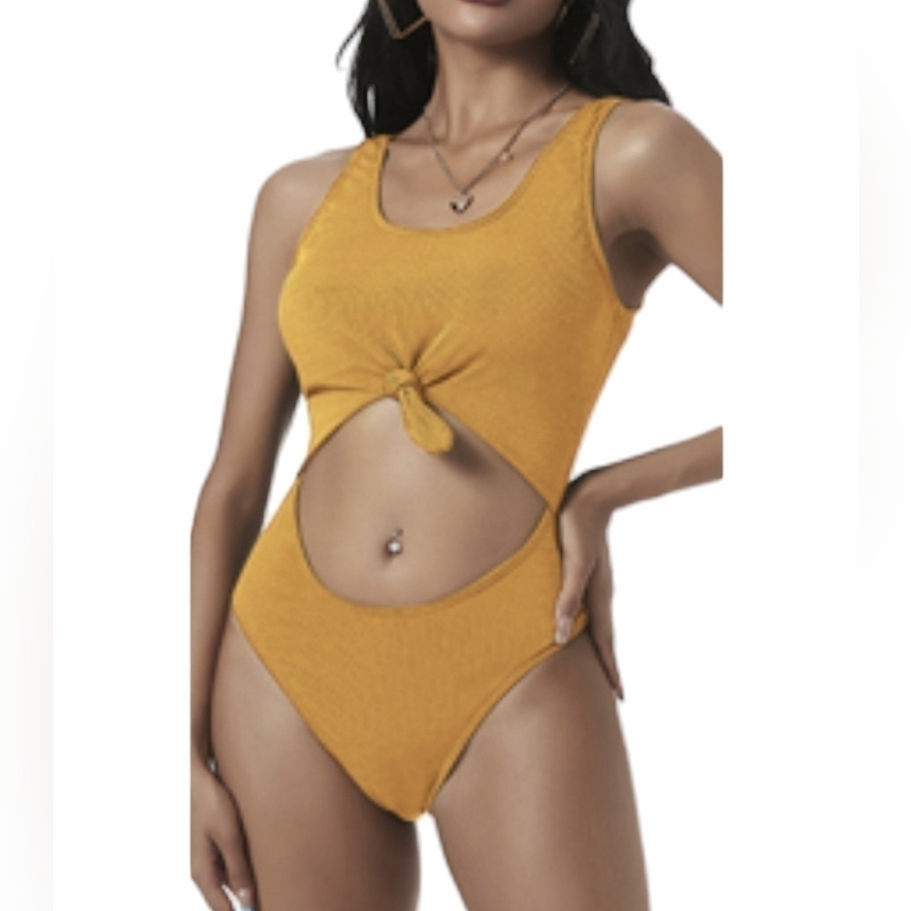 Zaful One Piece Yellow Swimsuit - 8